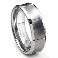 Tungsten Carbide Concave Wedding Band Ring w/ Horizontal Grooves