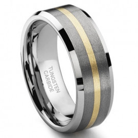 ODYSSEY 8MM Satin Finish Tungsten Carbide 14K Gold Inlay Wedding Band