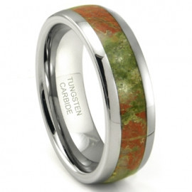 Tungsten Carbide Green & Red Unakite Inlay Dome Wedding Band Ring