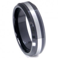 Black Ceramic Tungsten Inlay Beveled Wedding Band Ring
