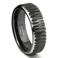 Black Tungsten Carbide Hammer Finish Beveled Wedding Band Ring