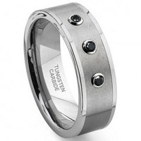 Tungsten Carbide Black Diamond Flat Top Wedding Band Ring