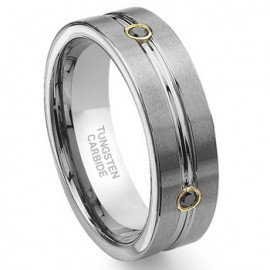Tungsten Carbide Gold Eternity Black Diamond Wedding Band Ring