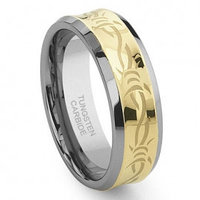 Concave Gold Barb Wire Tungsten Carbide Wedding Band Ring
