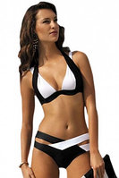 Black White Color Block Push up Swimwear