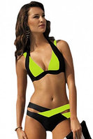 Black Yellow Color Block Push up Swimwear