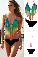 Gradient Rainbow Long Fringe Bikini