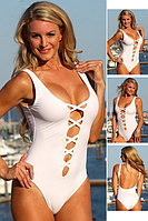 White Sexy Plunge Crisscross Teddy Bikini with Scoop Back