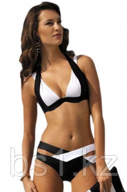 Black White Color Block Push up Swimwear