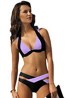 Black Purple Color Block Push up Swimwear