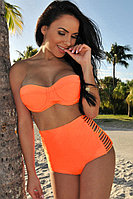 Neon Orange Summer High-waisted Slits Bikini
