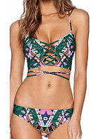 Green Tribal Print Reversible Tankini Swimsuit