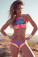 Sporty Tribal Print High Neck Swimsuit