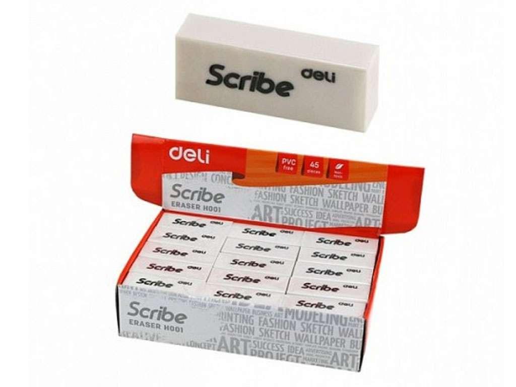 Ластик DELI "Scribe", белый (54х20х10 мм)
