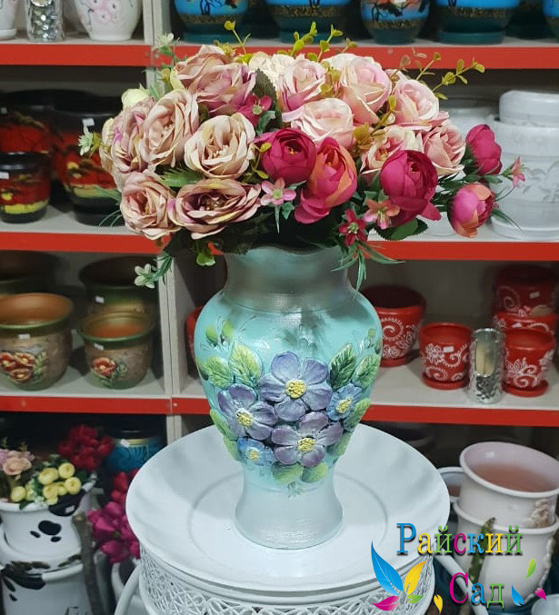 Керамическая ваза 25см. "Сиреневые цветы на голубом". - фото 2 - id-p56582282