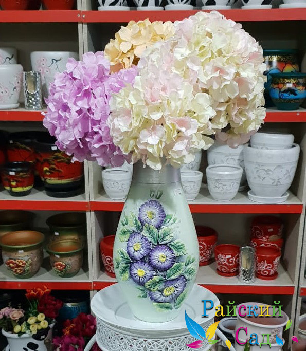 Керамическая ваза 30см. "Фиолетовые цветы на серо-зеленом". - фото 2 - id-p56582786
