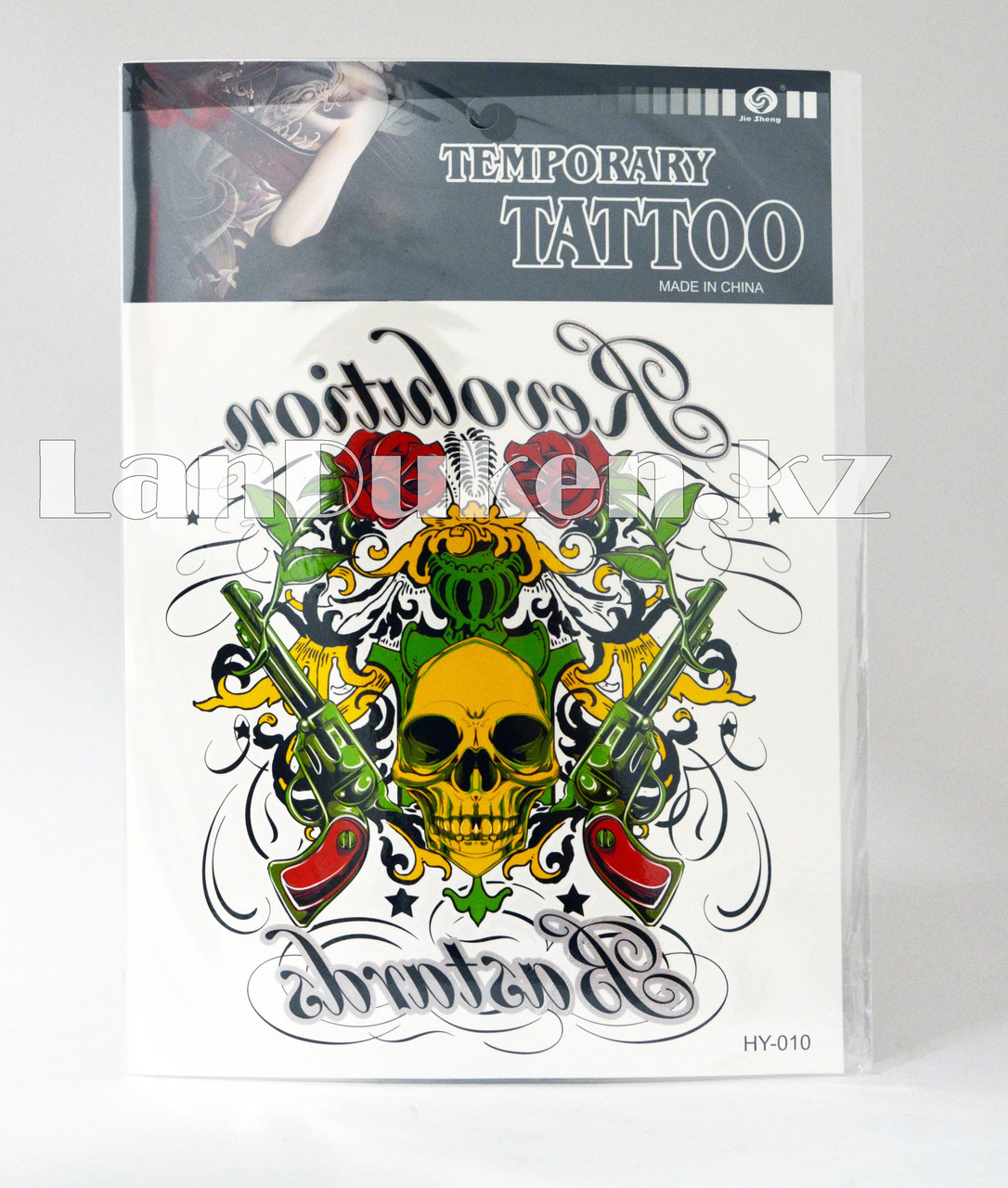 Временная татуировка Temporary tattoo череп с револьверами и розами HY-010 18.5 х 26.2 см цветная
