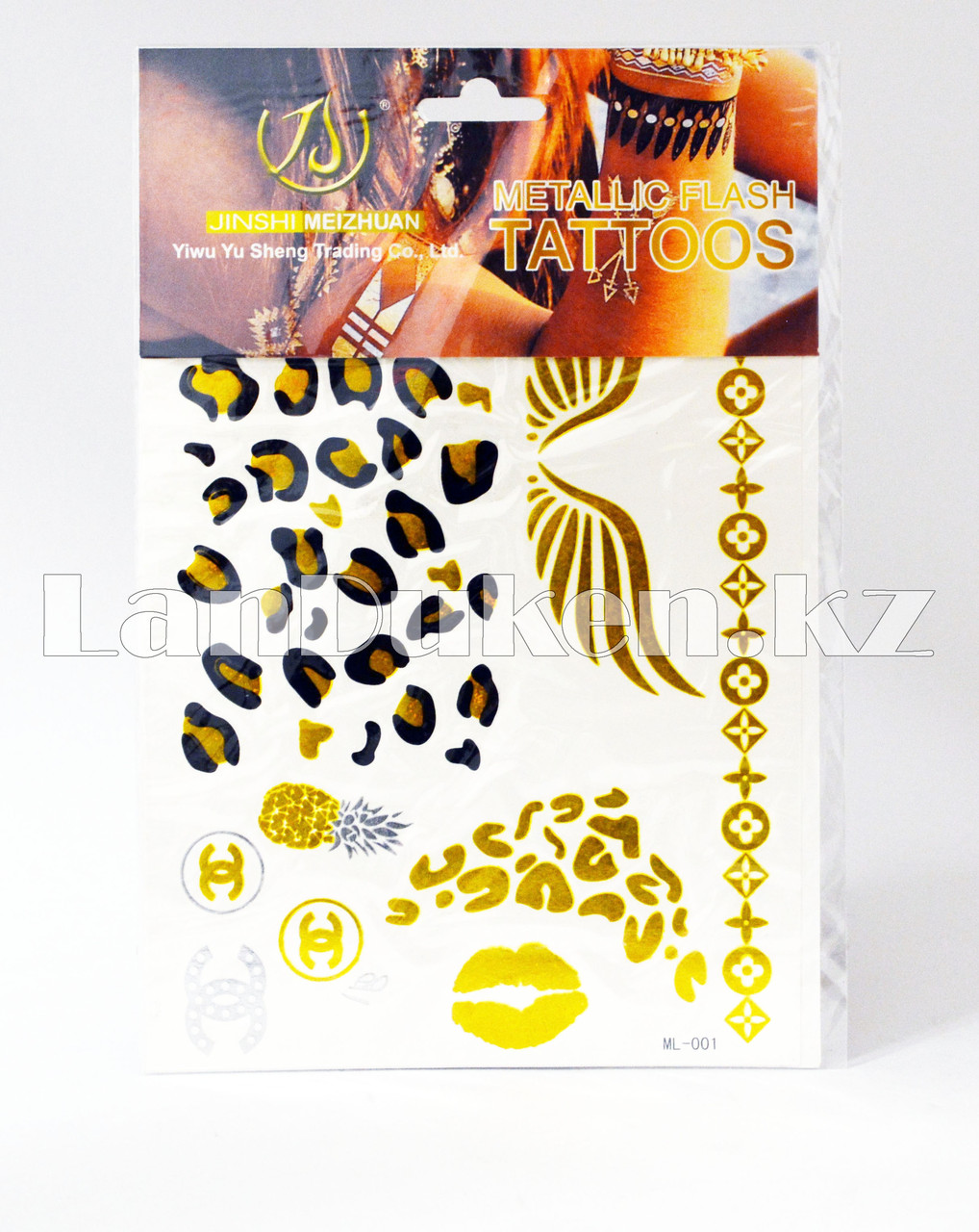 Временная татуировка Metallic flash tattoos узор леопарда золотые крылья ML-001 16 х 23 см цветная