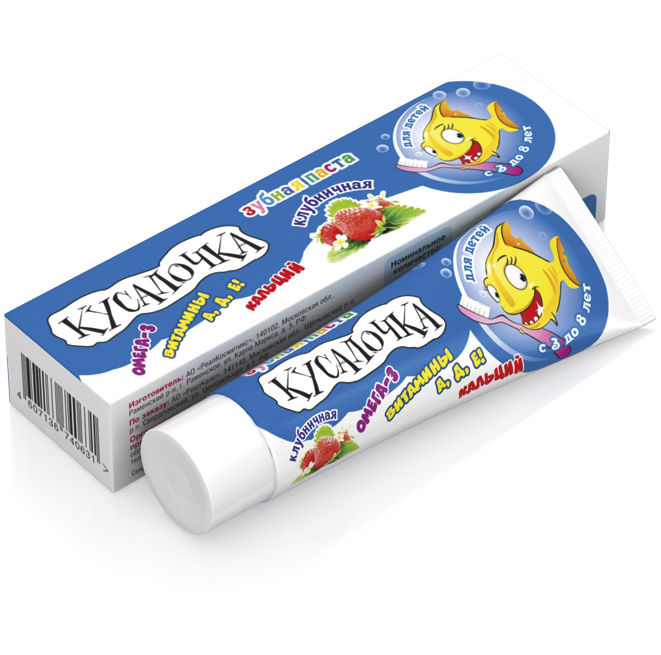 Зубная паста "Кусалочка" для детей, клубничная, с Омега-3, кальцием и витаминами A, D, E, 60гр