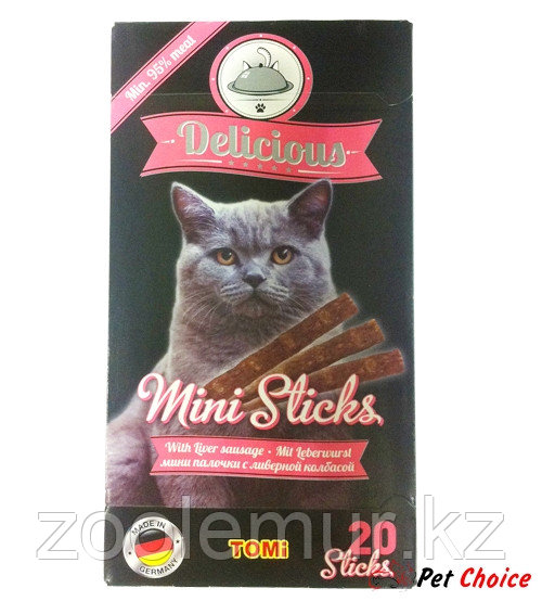TOMI Delicious Mini Sticks мини палочки для кошек упаковка 20х2г, с Ливерной колбасой
