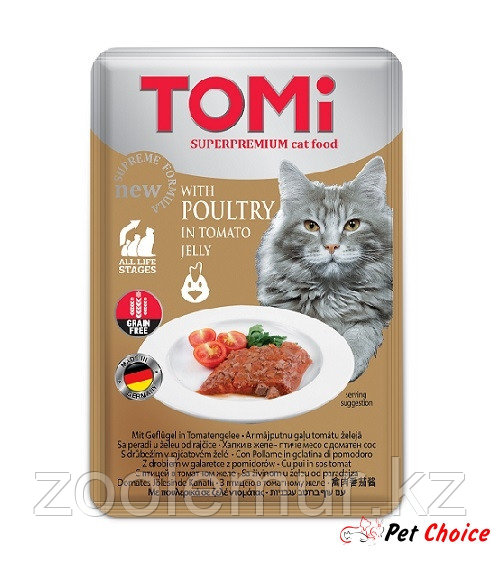 TOMI консервы для кошек-пауч GF c птицей в томатном желе 100 гр.