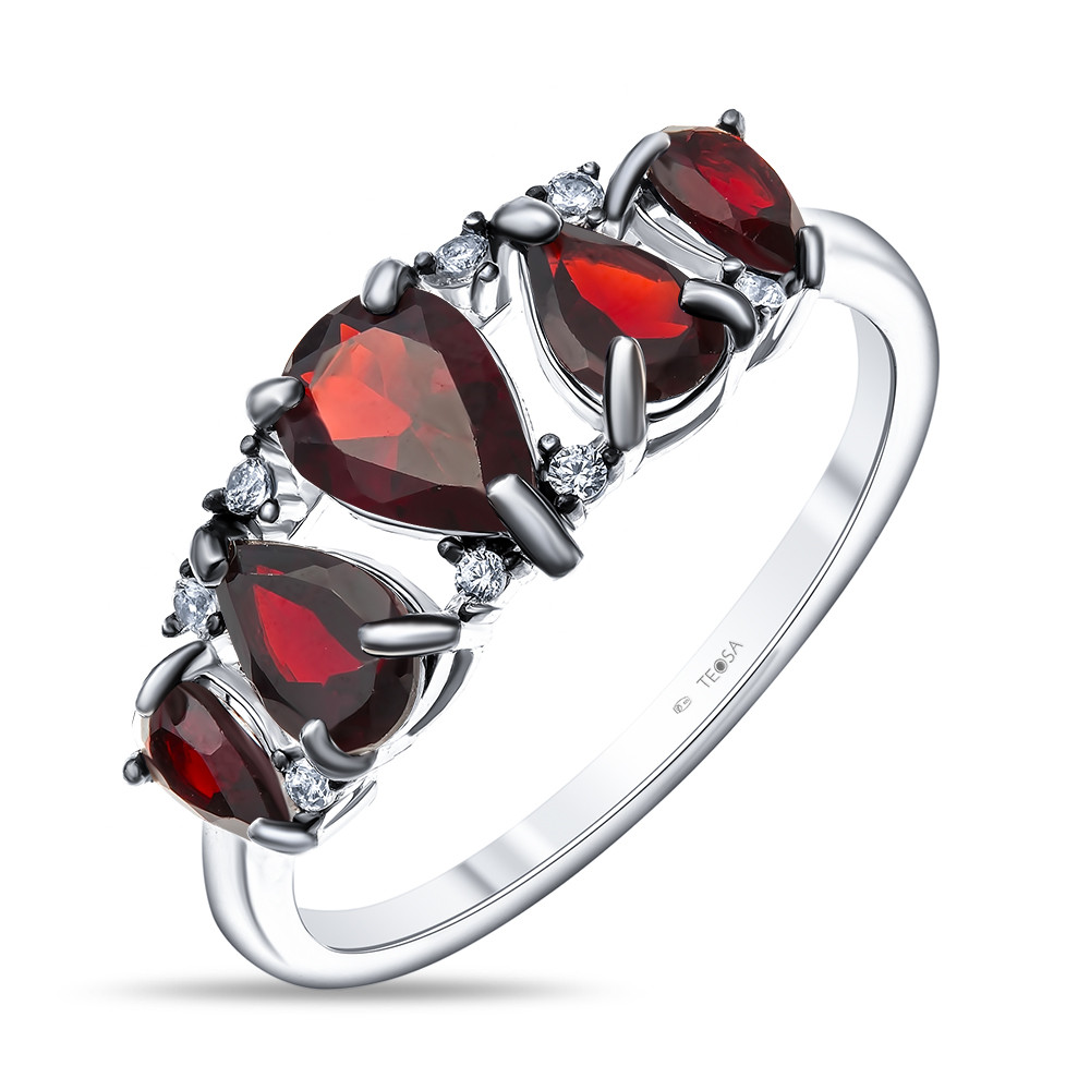 Кольцо Teosa серебро с родием, гранат фианит, многокаменка R-DRGR00866-GR