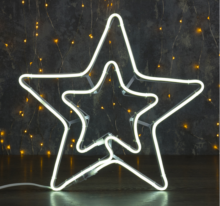Фигура неоновая "Звезда двойная" 36х36 см, 240 LED, 220V, ТЕПЛЫЙ-БЕЛЫЙ