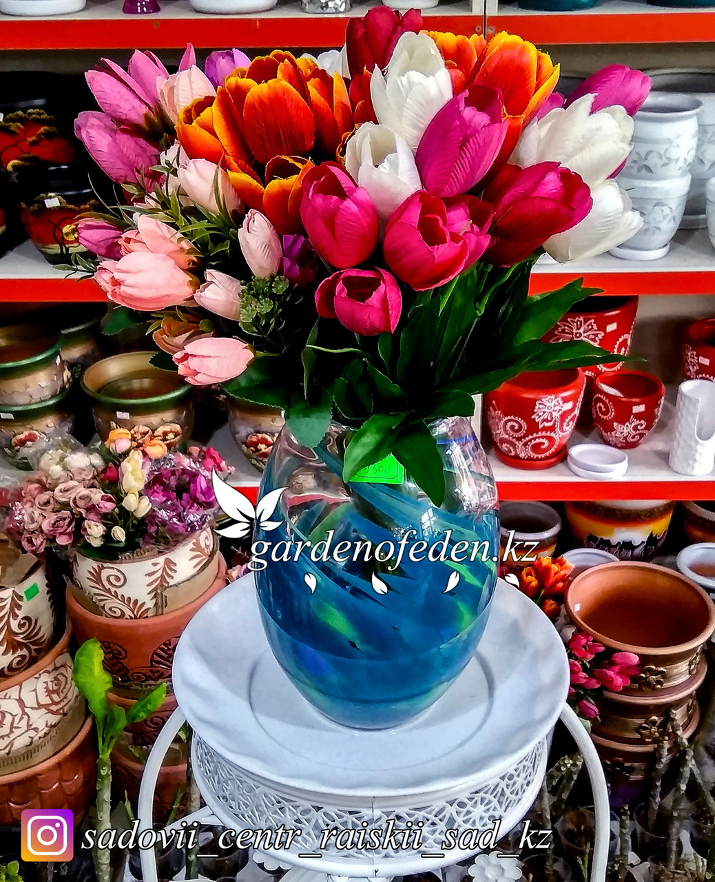 Стеклянная, декоративная ваза. Высота 30см. Цвет: Синий. Абстрактный узор в полоску. - фото 2 - id-p56657806