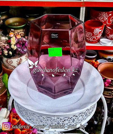 Стеклянная, декоративная ваза в форме ромба. Высота 20см. Цвет: Розовый., фото 2