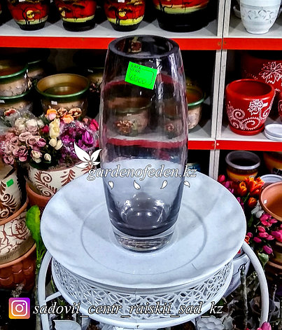 Стеклянная, декоративная ваза. Высота 30см. Цвет: Черный., фото 2