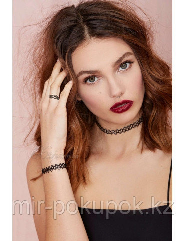 Распродажа! Набор Тату чокер - колье, браслет и кольцо (Tatoo Choker) , Алматы