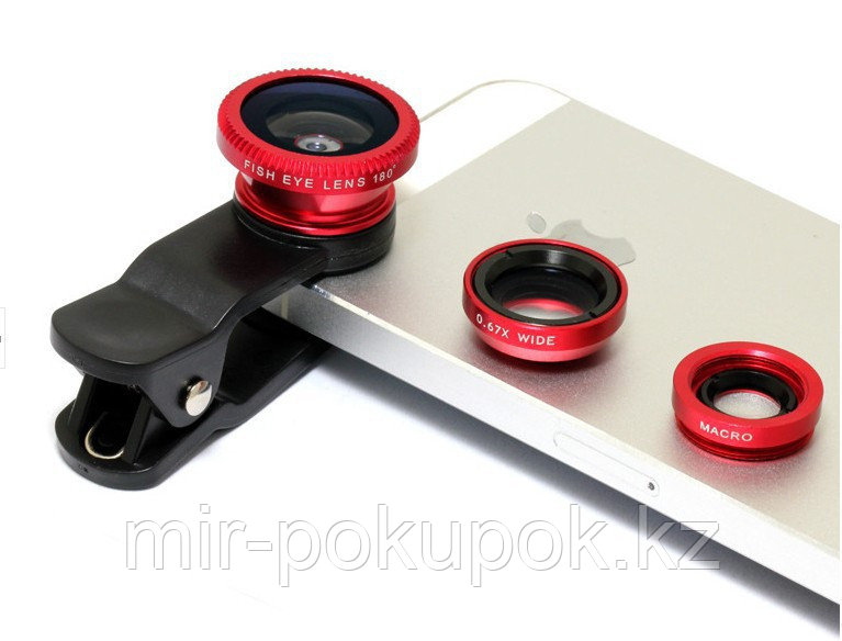 Объективы для телефона универсальные 3 в 1 Fish Eye + Wide + Macro, Алматы