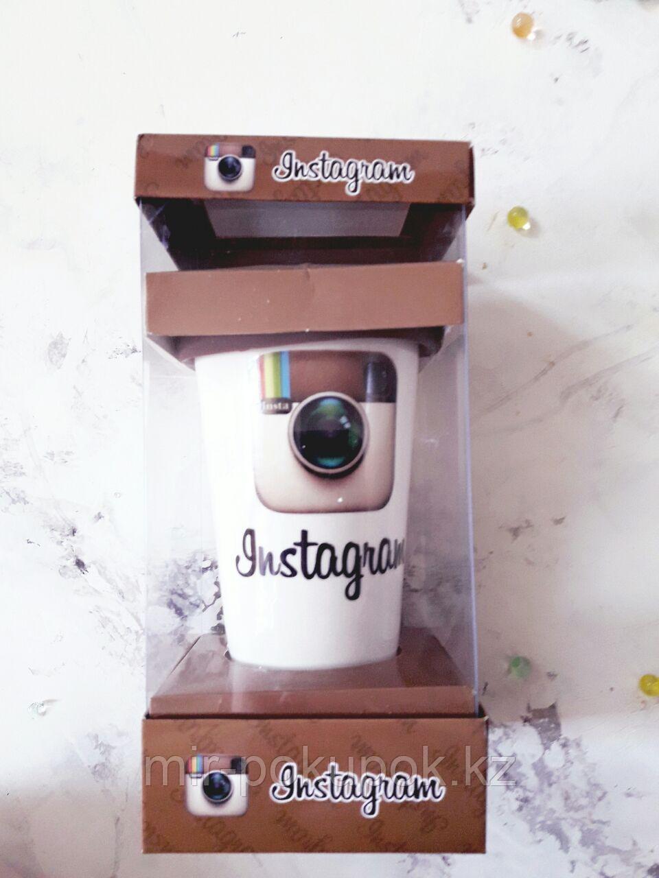 Кружка керамическая с силиконовой крышкой с поилкой Instagram, Алматы
