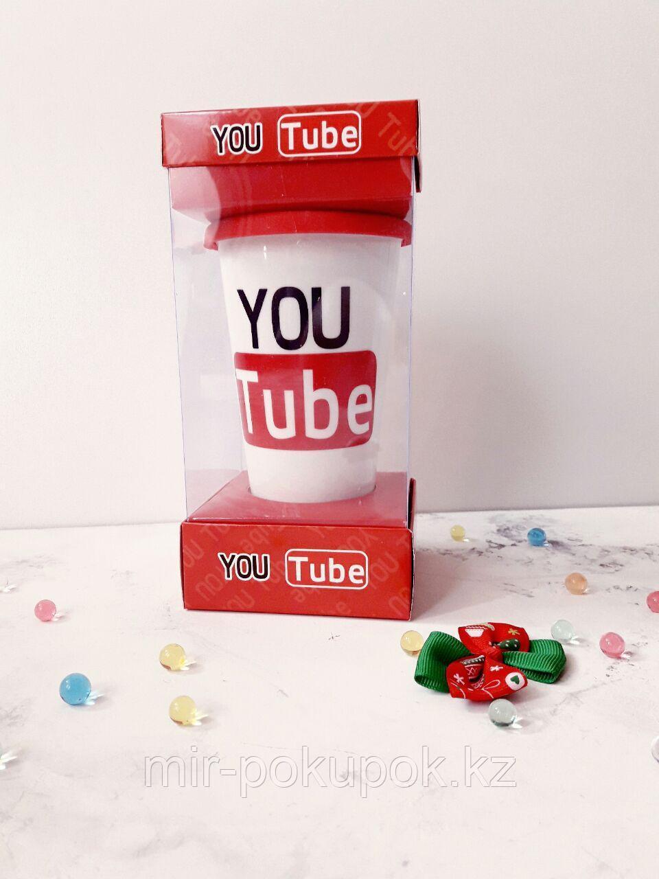 Кружка керамическая с силиконовой крышкой с поилкой Youtube, Алматы