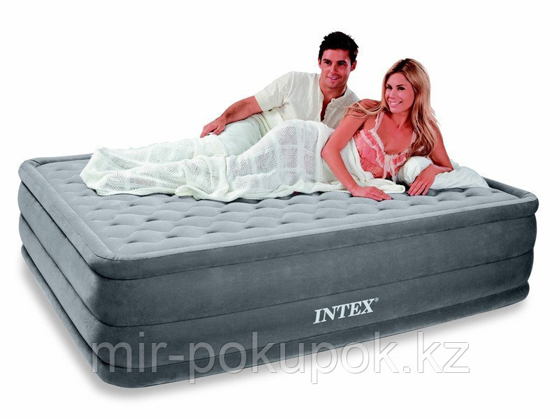 Кровать надувная двуспальная 203х152х46 см, max 273 кг, Intex 66958 поверхность флок встроенный насос, Алматы