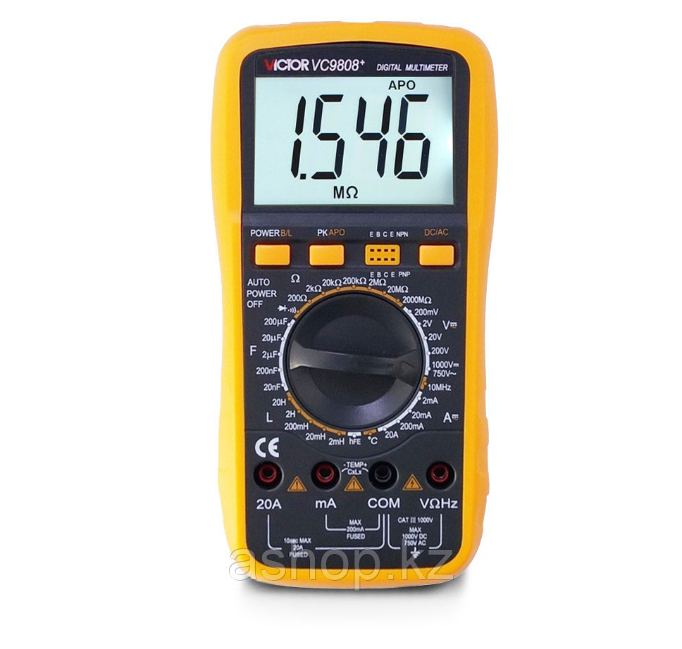 Мультиметр цифровой VICTOR VC9808+, Измерение: , U+, U~, I+, I~, R, C, t°, T, L, PN переход, Прозвонка