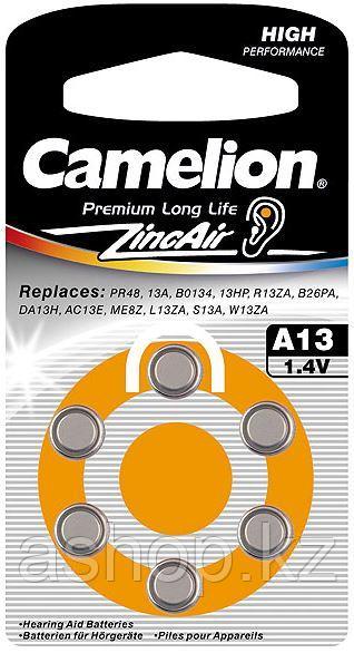Батарейка Camelion A13-BP6 1,4 В, Упакова: Блистер 6 шт., Аналоги: PR48\A13\ZA13\V13A\DA13, Тип батареи: Возду