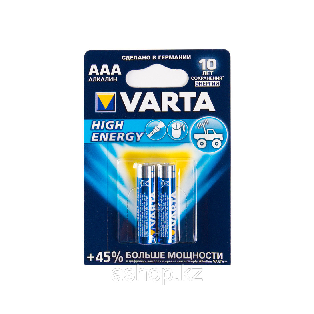 Батарейка VARTA LR03-BP2DG High Energy Micro 1,5 В, Упакова: Блистер 2 шт., Аналоги: LR03\24A\AAA\А286, Тип ба