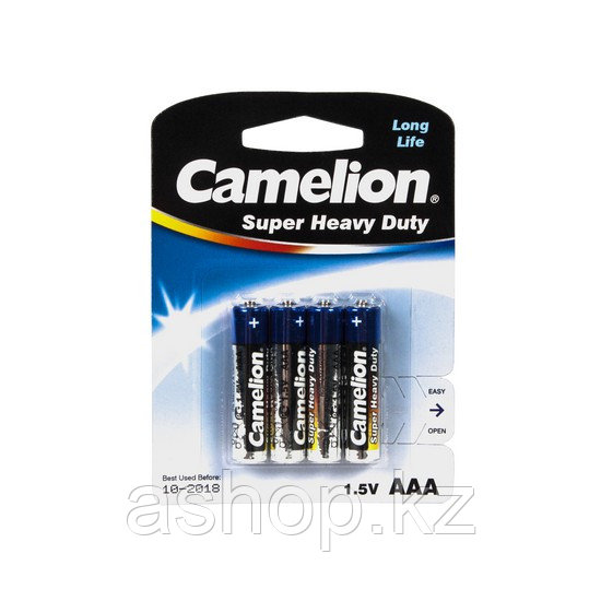 Батарея Camelion Super Heavy Duty R03P-BP4B 1,5 В, Упакова: Блистер 4 шт., Аналоги: LR03\24A\AAA\А286, Тип бат