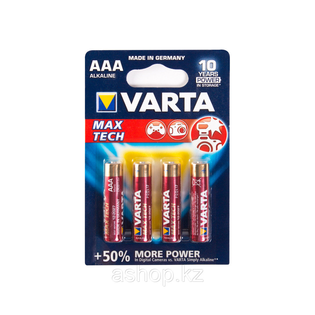 Батарейка VARTA LR03-BP4DG Max tech Micro 1,5 В, Упакова: Блистер 4 шт., Аналоги: LR03\24A\AAA\А286, Тип батар