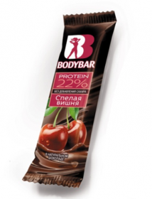 Батончик протеиновый BODYBAR 22% "Спелая вишня" в горьком шоколаде - фото 1 - id-p56711071