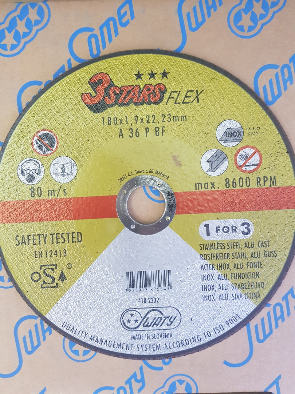 Круг отрезной 180 х 1,9 х 22.23 мм. 3STARS PROFESSIONAL (Inox+Metal)