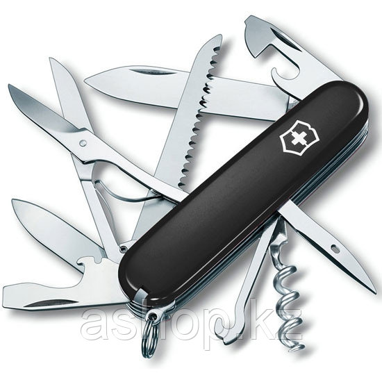 Нож складной армейский Victorinox Huntsman, Кол-во функций: 18 в 1, Цвет: Чёрный матовый, (1.3713.3R)