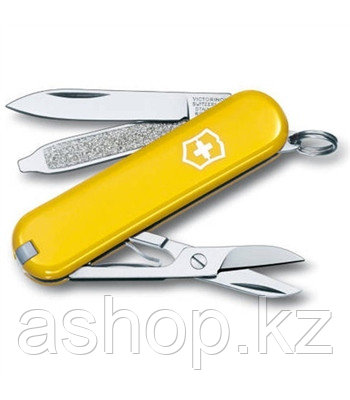 Нож складной карманный Victorinox Classic, Функционал: Туризм, Кол-во функций: 7 в 1, Цвет: Жёлтый, (0.6223.8)