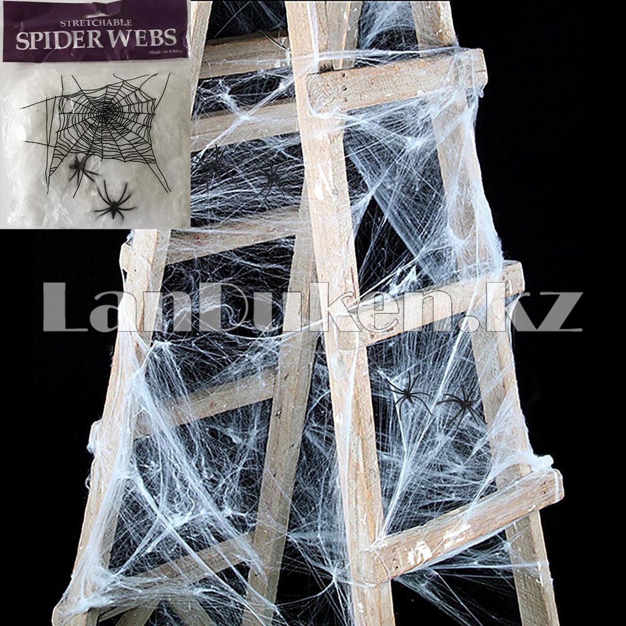 Декоративная марлевая паутина на Хэллоуин Spider webs (белая)