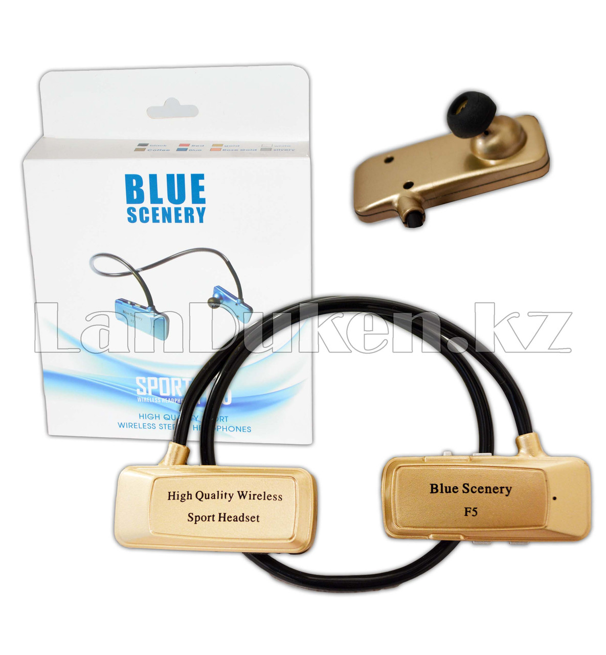 Блютуз наушники Bluetooth Blue Scenery sport F5 золотые - фото 1 - id-p56668227