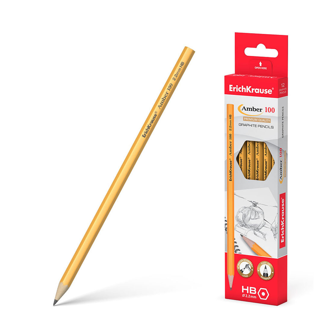 Чернографитный шестигранный карандаш ErichKrause® 45598 Amber 100 HB (упак./12 шт.) жёлтый