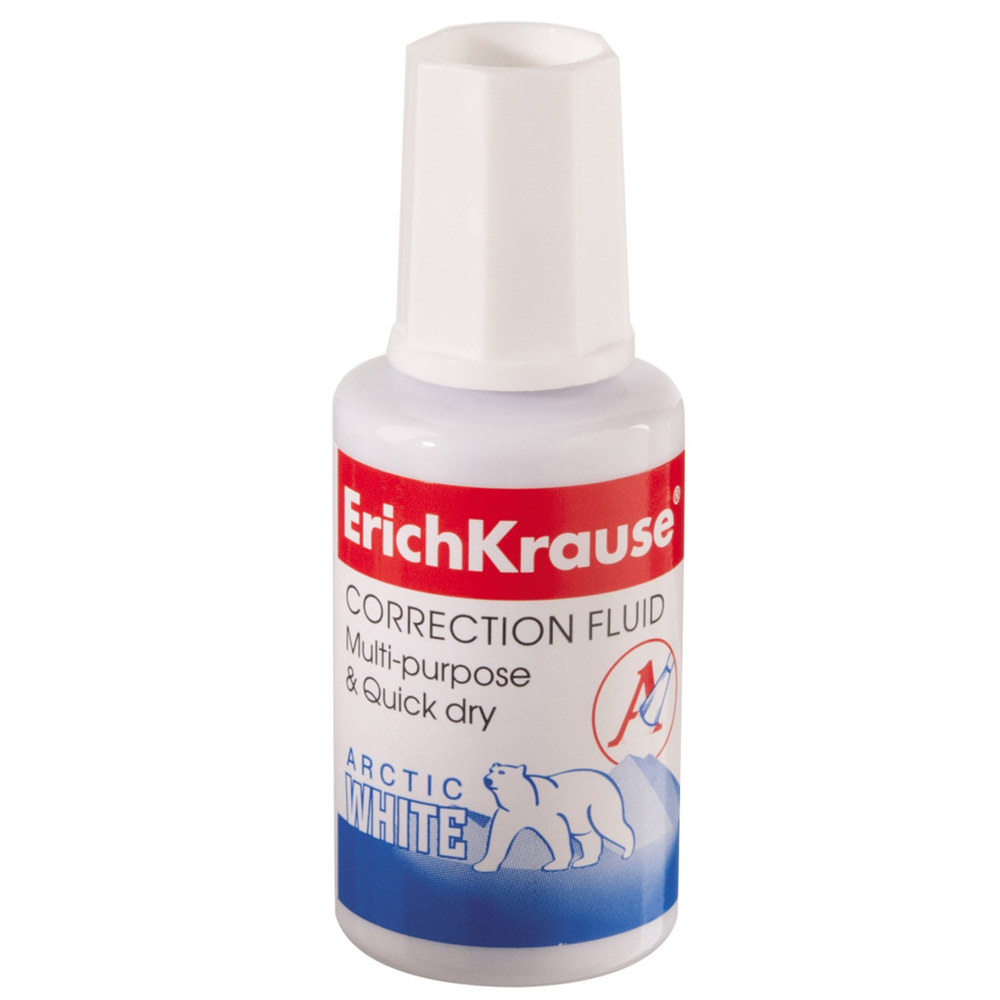 Корректирующая жидкость с кисточкой ErichKrause® 6 Arctic white 20мл (в пленке по 10 шт.)