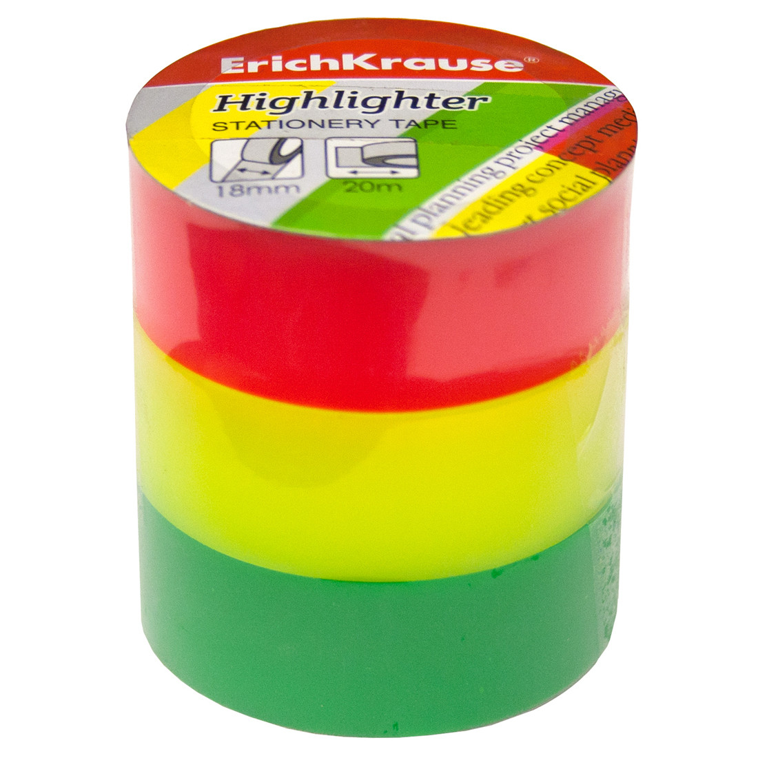 Клейкая лента ErichKrause® 40201 Highlighter 18ммх20м (в пленке по 3 ленты)
