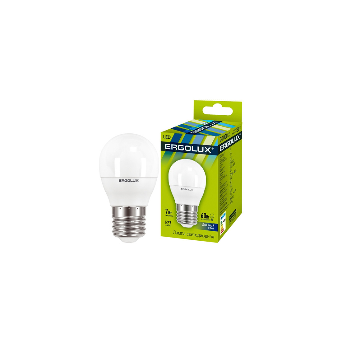Эл. лампа светодиодная Ergolux LED-G45-7W-E27-6K Шар Дневной